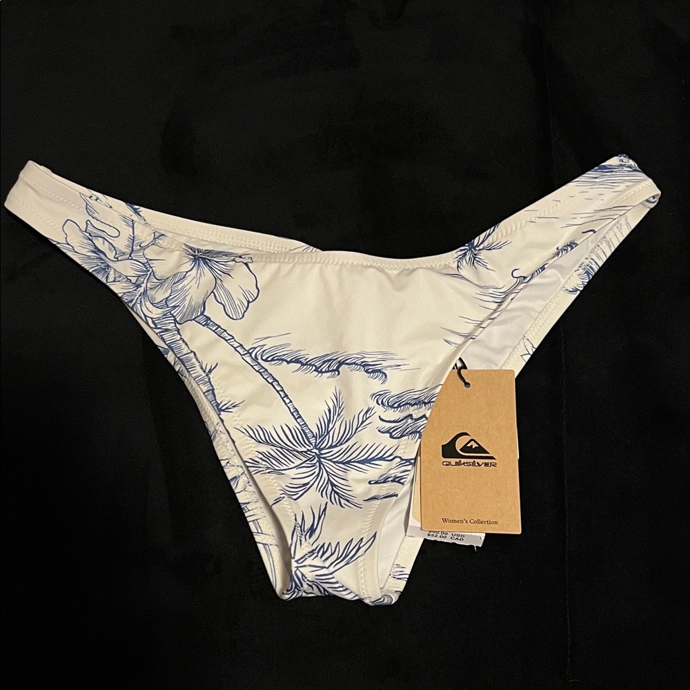 Quiksilver White and Blue Bikini Bottom